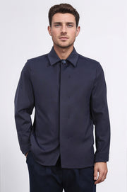 comfort fit bi-strech hafif dokulu lacivert astarsız gömlek ceket